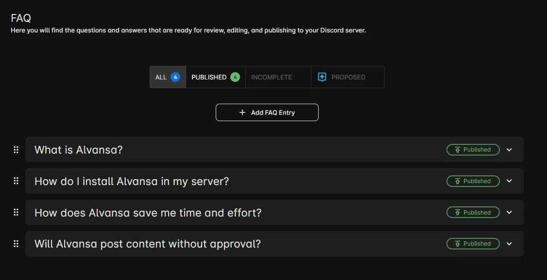 Example of All FAQ Entries