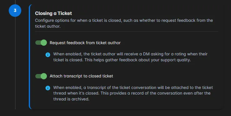 Workflow showing the closing a ticket stage