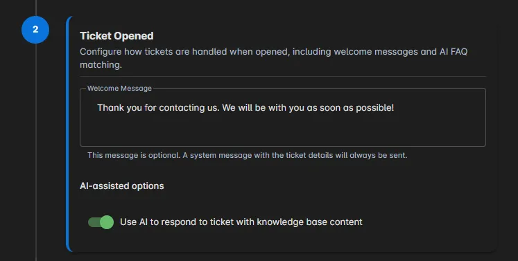 Workflow showing the ticket opened stage